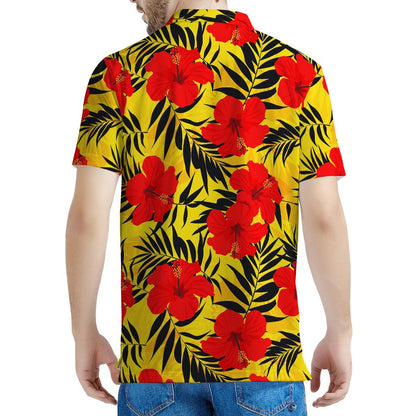 Hawaiian Hibiscus Flowers Pattern Print Men's Polo Shirt