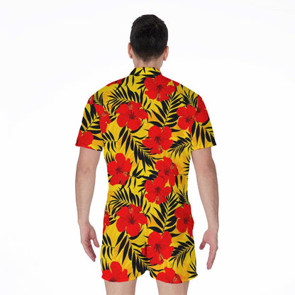 Hawaiian Hibiscus Flowers Pattern Print Men's Rompers