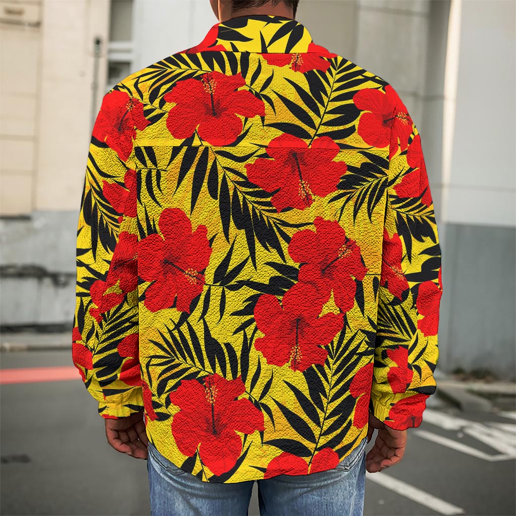 Hawaiian Hibiscus Flowers Pattern Print Men's Shirt Jacket