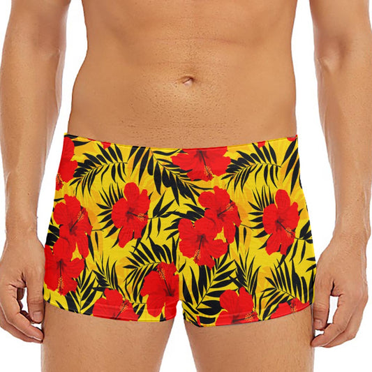 Hawaiian Hibiscus Flowers Pattern Print Men's Short Boxer Briefs