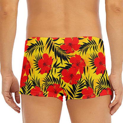 Hawaiian Hibiscus Flowers Pattern Print Men's Short Boxer Briefs