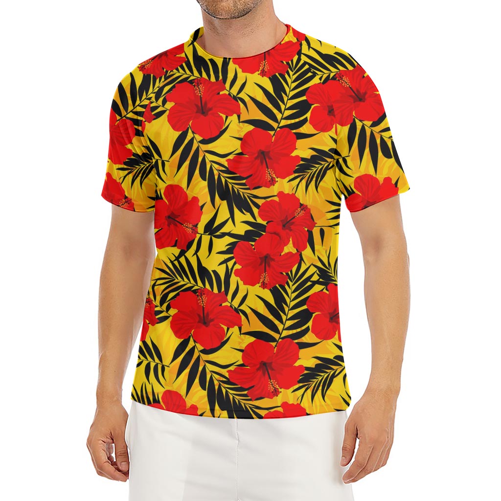 Hawaiian Hibiscus Flowers Pattern Print Men's Short Sleeve Rash Guard