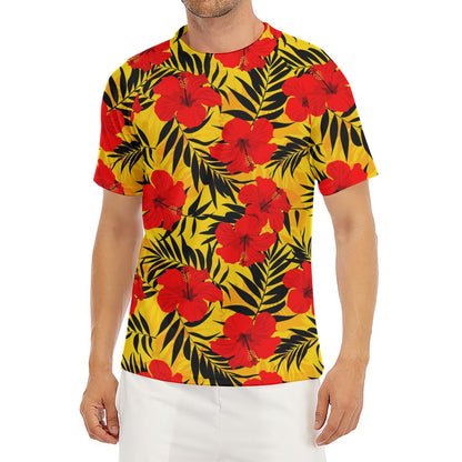 Hawaiian Hibiscus Flowers Pattern Print Men's Short Sleeve Rash Guard