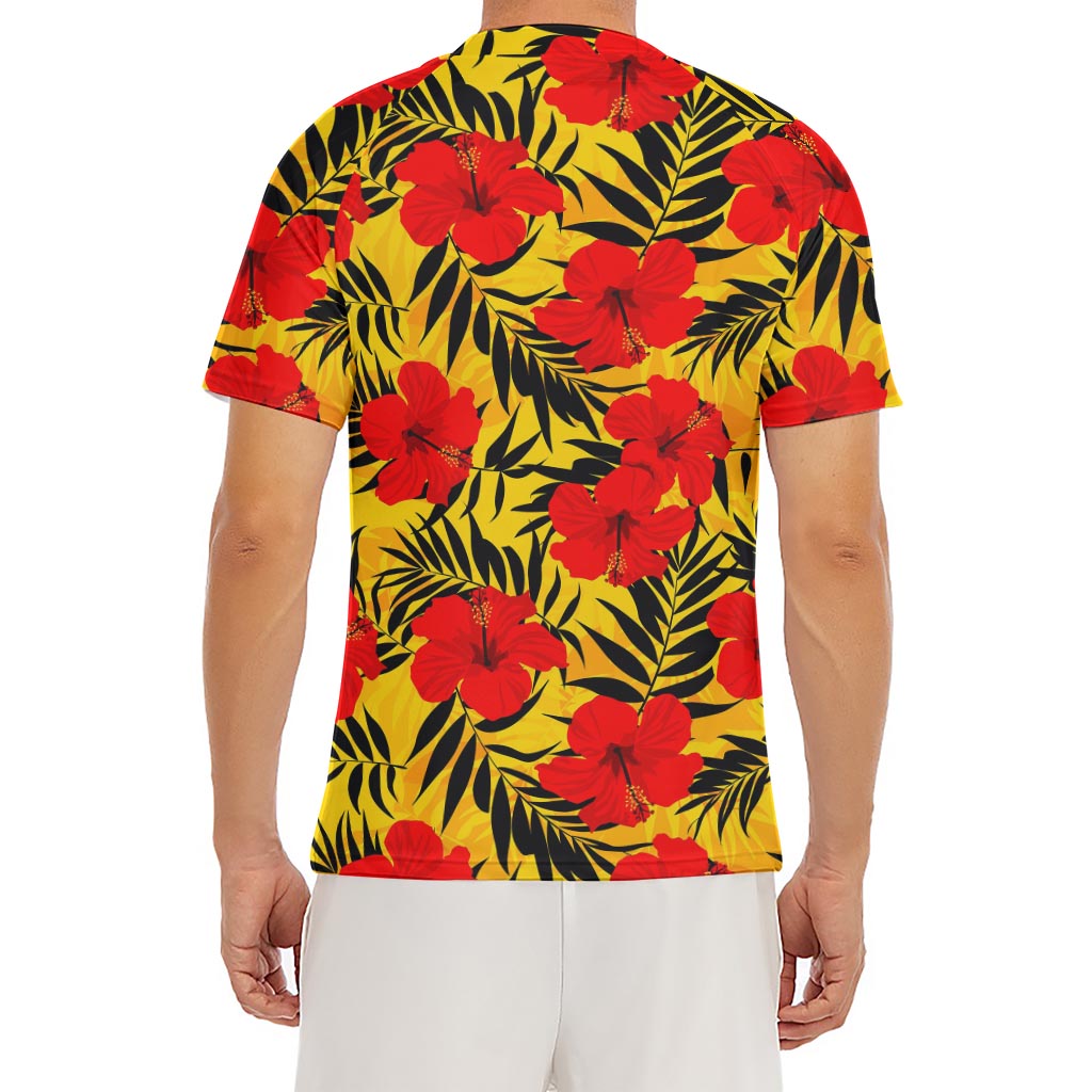 Hawaiian Hibiscus Flowers Pattern Print Men's Short Sleeve Rash Guard