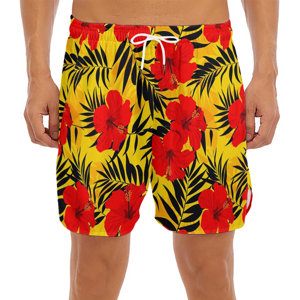 Hawaiian Hibiscus Flowers Pattern Print Men's Split Running Shorts