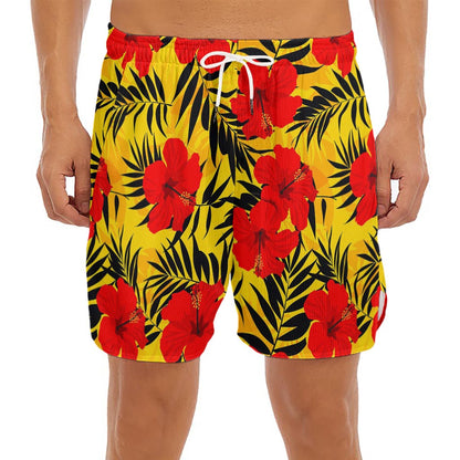 Hawaiian Hibiscus Flowers Pattern Print Men's Split Running Shorts