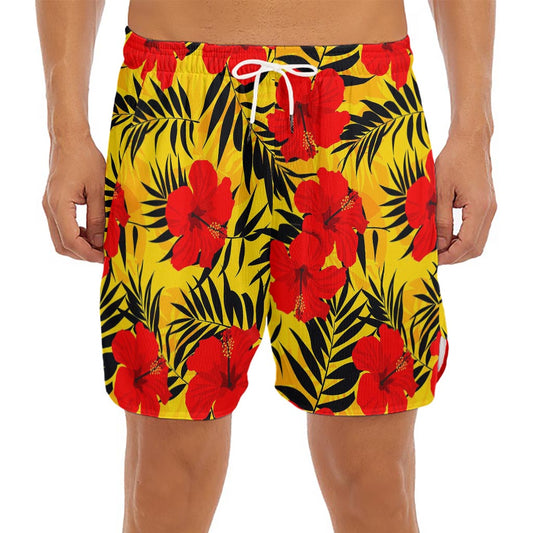 Hawaiian Hibiscus Flowers Pattern Print Men's Split Running Shorts