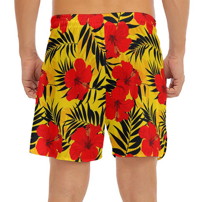 Hawaiian Hibiscus Flowers Pattern Print Men's Split Running Shorts