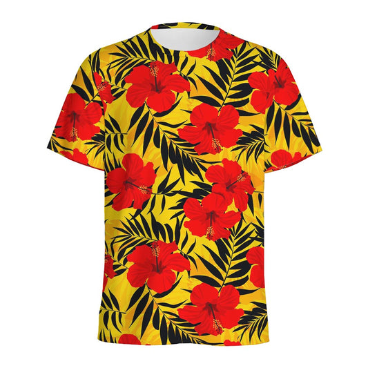 Hawaiian Hibiscus Flowers Pattern Print Men's Sports T-Shirt