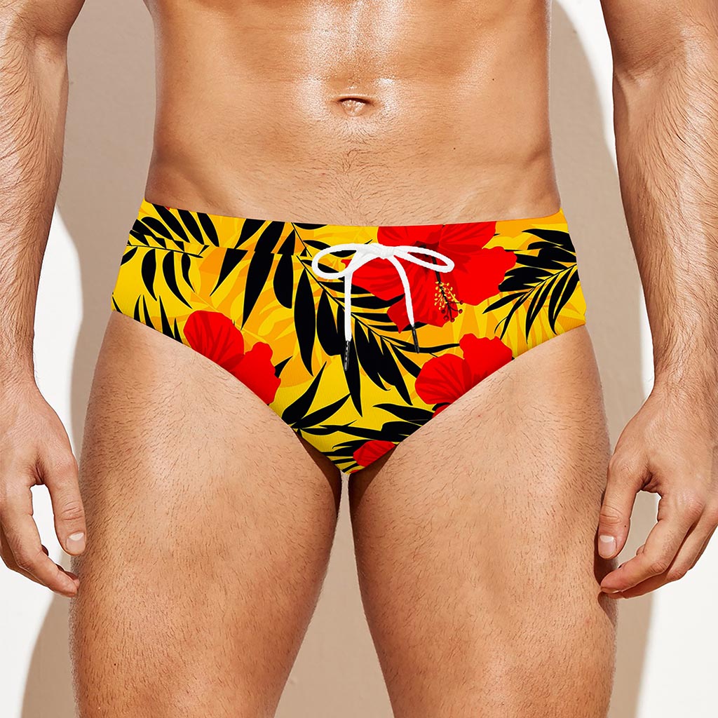 Hawaiian Hibiscus Flowers Pattern Print Men's Swim Briefs