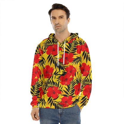 Hawaiian Hibiscus Flowers Pattern Print Men's Velvet Pullover Hoodie