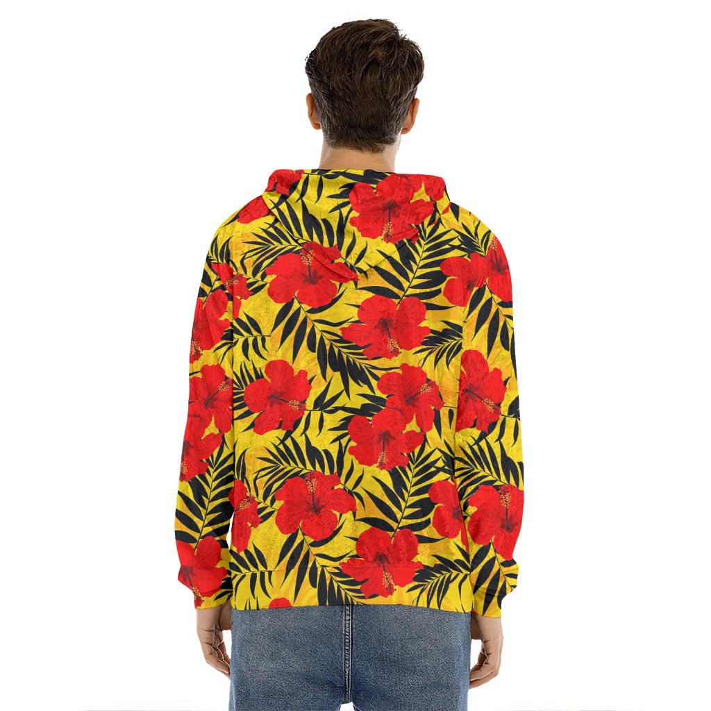 Hawaiian Hibiscus Flowers Pattern Print Men's Velvet Pullover Hoodie