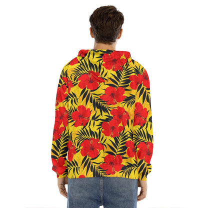 Hawaiian Hibiscus Flowers Pattern Print Men's Velvet Pullover Hoodie