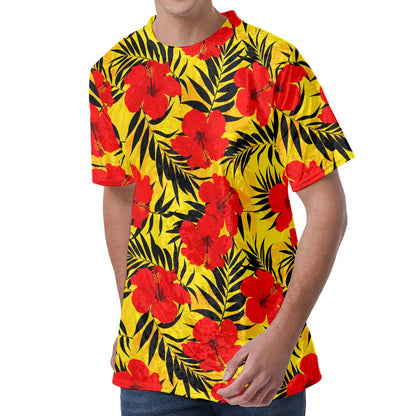 Hawaiian Hibiscus Flowers Pattern Print Men's Velvet T-Shirt