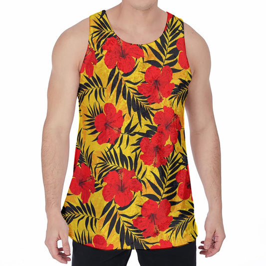 Hawaiian Hibiscus Flowers Pattern Print Men's Velvet Tank Top