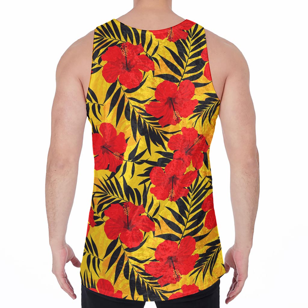 Hawaiian Hibiscus Flowers Pattern Print Men's Velvet Tank Top