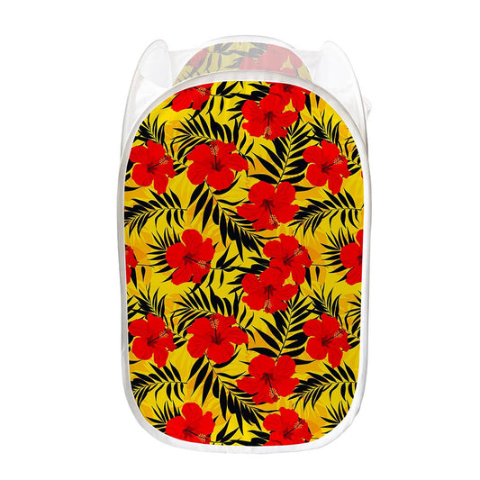 Hawaiian Hibiscus Flowers Pattern Print Mesh Laundry Hamper