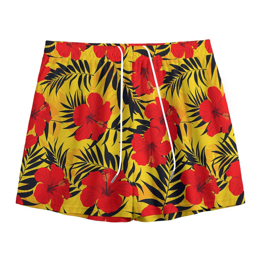 Hawaiian Hibiscus Flowers Pattern Print Mesh Shorts