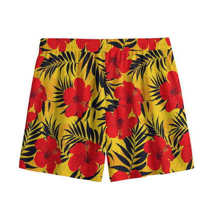Hawaiian Hibiscus Flowers Pattern Print Mesh Shorts