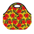 Hawaiian Hibiscus Flowers Pattern Print Neoprene Lunch Bag