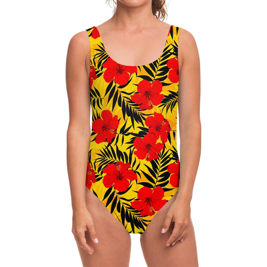 Hawaiian Hibiscus Flowers Pattern Print One Piece Swimsuit