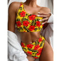 Hawaiian Hibiscus Flowers Pattern Print One Shoulder Bikini Set