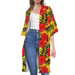 Hawaiian Hibiscus Flowers Pattern Print Open Front Beach Cover Up