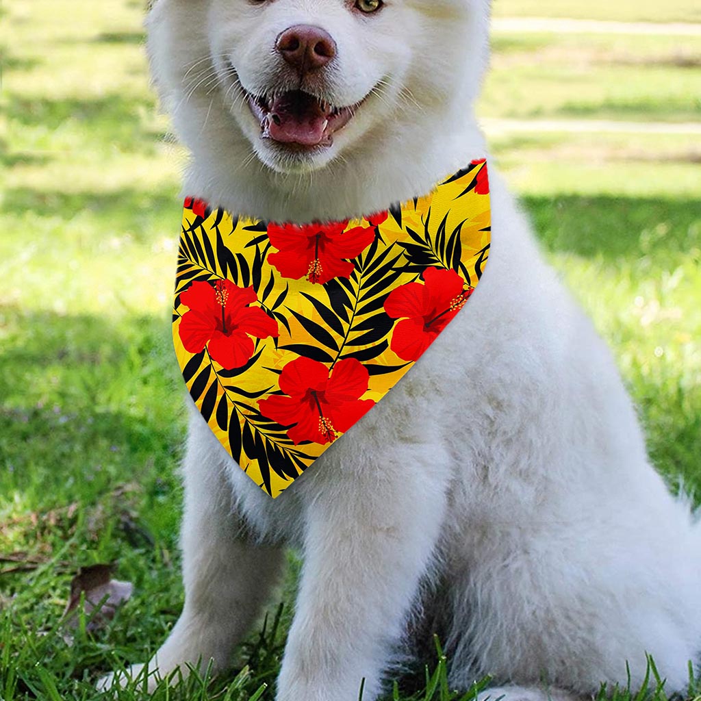 Hawaiian Hibiscus Flowers Pattern Print Over The Collar Dog Bandana