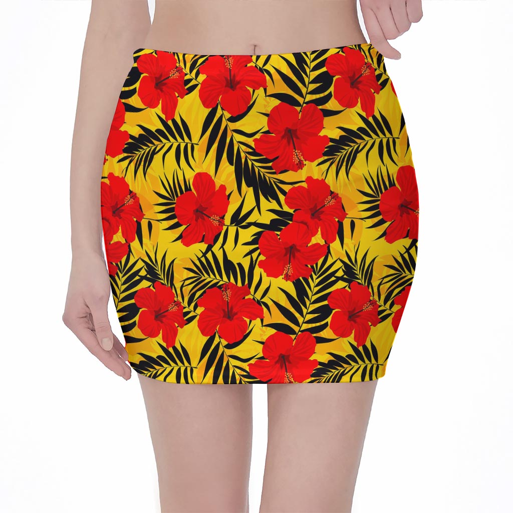 Hawaiian Hibiscus Flowers Pattern Print Pencil Mini Skirt