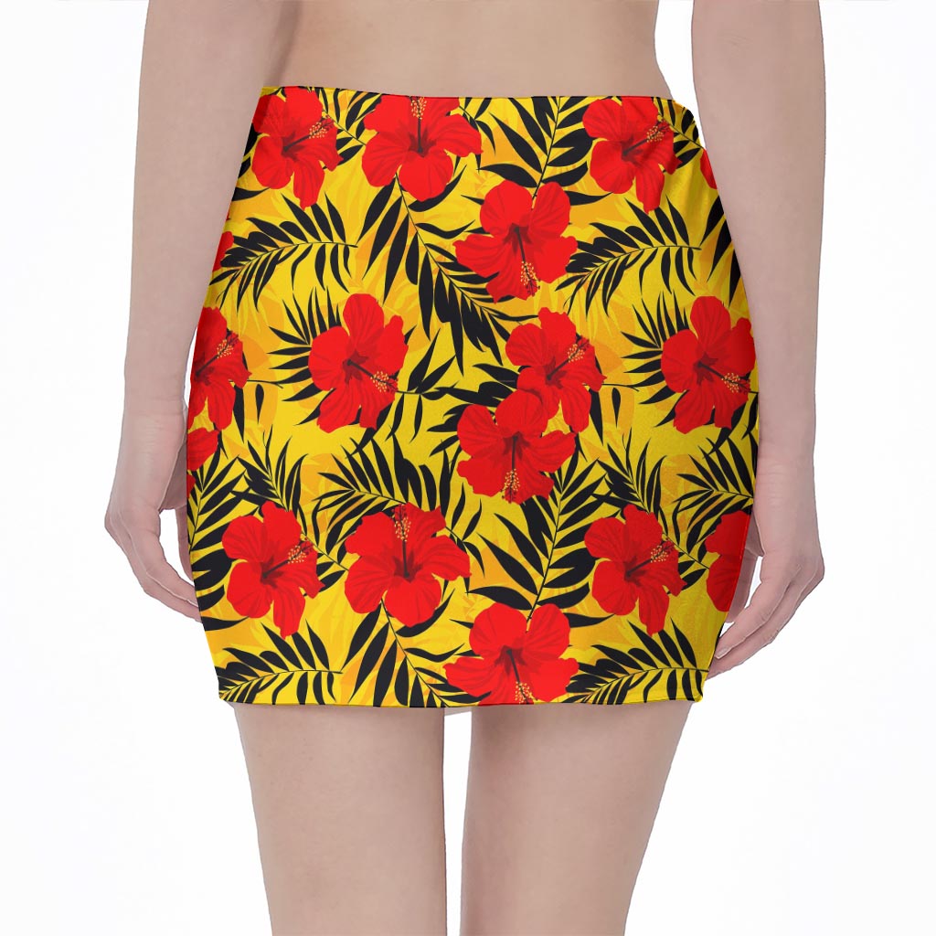 Hawaiian Hibiscus Flowers Pattern Print Pencil Mini Skirt