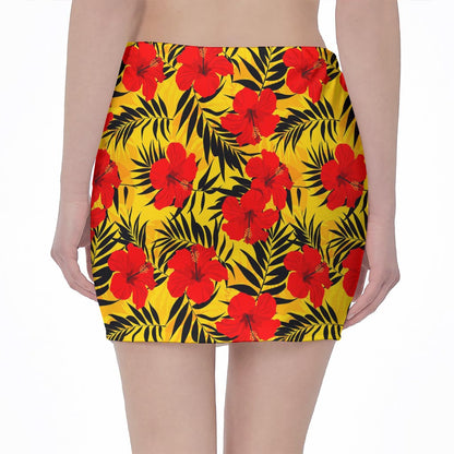 Hawaiian Hibiscus Flowers Pattern Print Pencil Mini Skirt