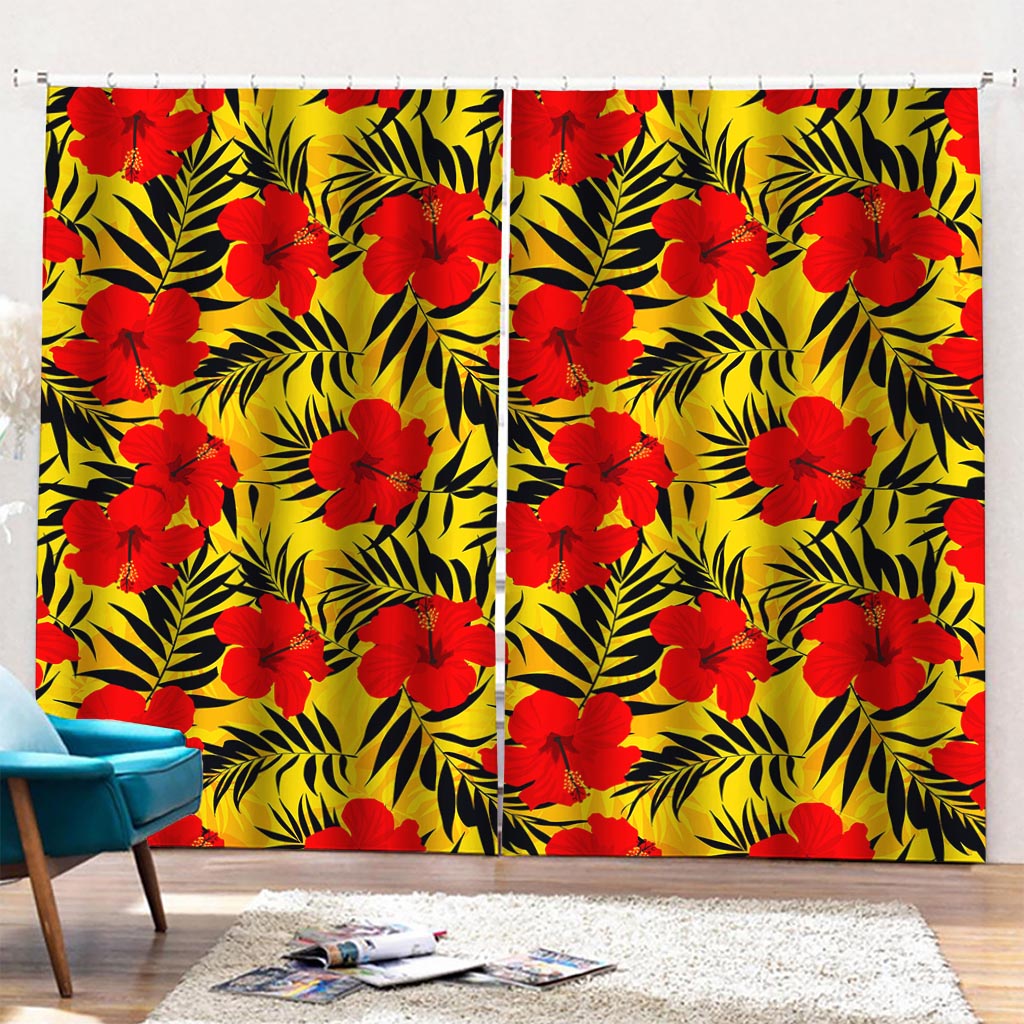 Hawaiian Hibiscus Flowers Pattern Print Pencil Pleat Curtains