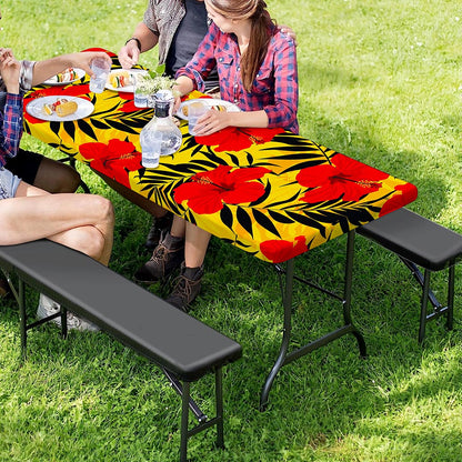 Hawaiian Hibiscus Flowers Pattern Print Picnic Table Cover