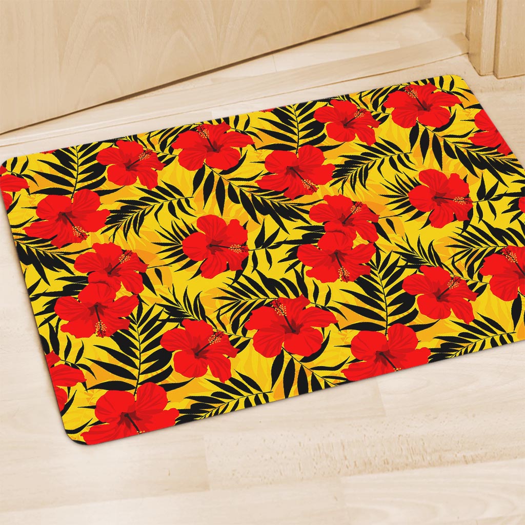 Hawaiian Hibiscus Flowers Pattern Print Polyester Doormat