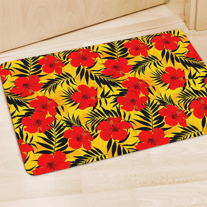 Hawaiian Hibiscus Flowers Pattern Print Polyester Doormat