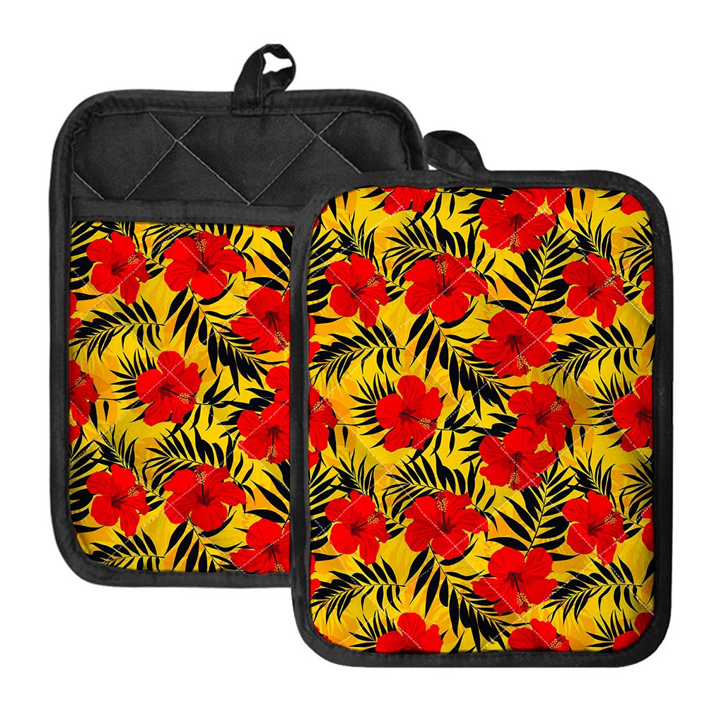 Hawaiian Hibiscus Flowers Pattern Print Pot Holders With Pocket