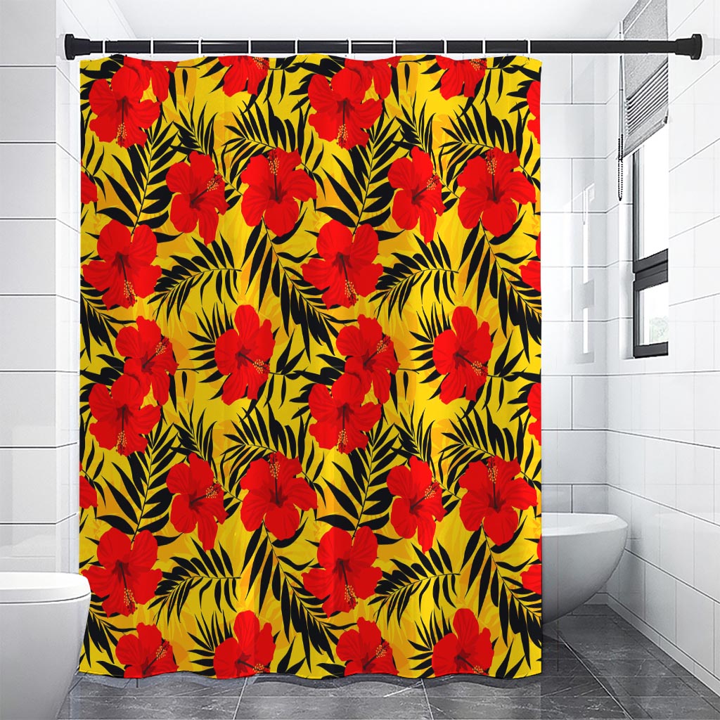 Hawaiian Hibiscus Flowers Pattern Print Premium Shower Curtain
