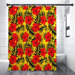 Hawaiian Hibiscus Flowers Pattern Print Premium Shower Curtain