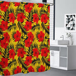 Hawaiian Hibiscus Flowers Pattern Print Premium Shower Curtain