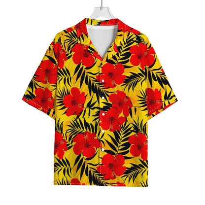 Hawaiian Hibiscus Flowers Pattern Print Rayon Hawaiian Shirt