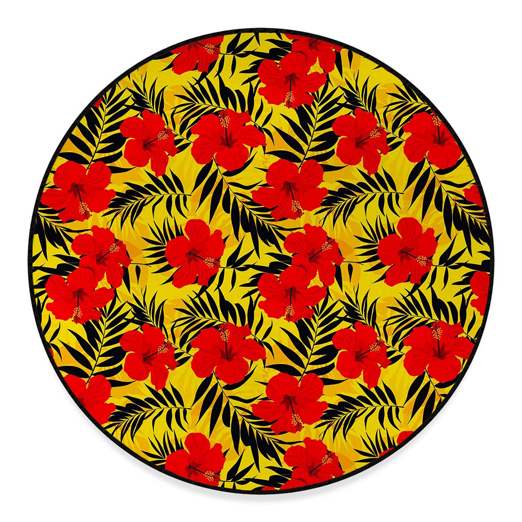Hawaiian Hibiscus Flowers Pattern Print Round Floor Mat