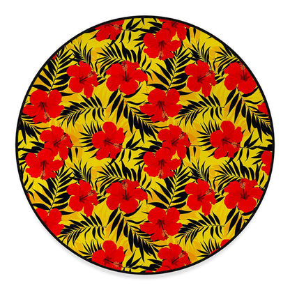Hawaiian Hibiscus Flowers Pattern Print Round Floor Mat