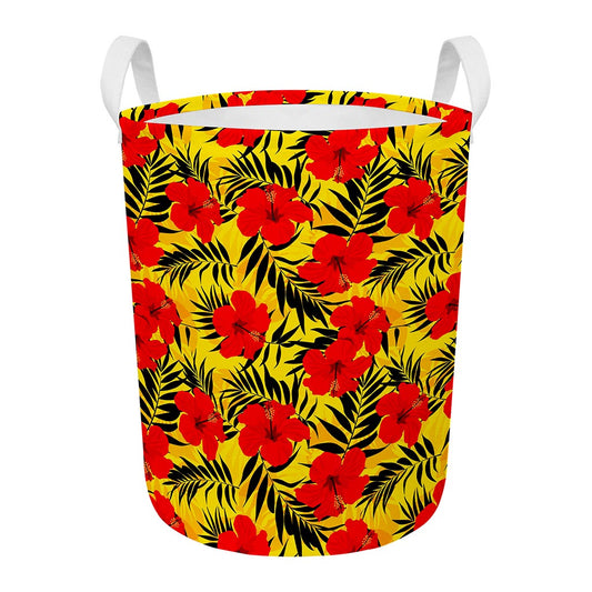 Hawaiian Hibiscus Flowers Pattern Print Round Laundry Basket