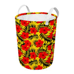 Hawaiian Hibiscus Flowers Pattern Print Round Laundry Basket