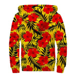 Hawaiian Hibiscus Flowers Pattern Print Sherpa Lined Zip Up Hoodie