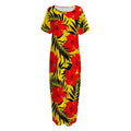 Hawaiian Hibiscus Flowers Pattern Print Short Sleeve Long Nightdress