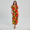 Hawaiian Hibiscus Flowers Pattern Print Short Sleeve Maxi Dress