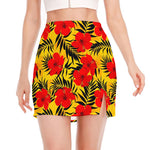 Hawaiian Hibiscus Flowers Pattern Print Side Slit Mini Skirt