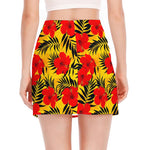 Hawaiian Hibiscus Flowers Pattern Print Side Slit Mini Skirt