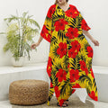 Hawaiian Hibiscus Flowers Pattern Print Silk V-Neck Kaftan Dress